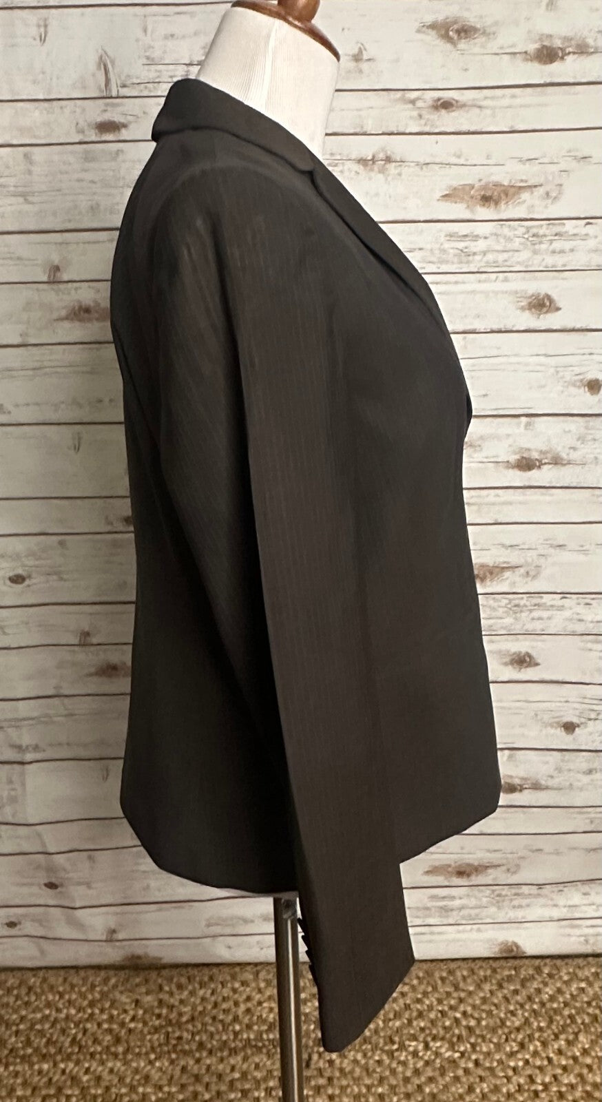 Ann Taylor brown pinstriped wool-blend single-breasted blazer 12P dark academia