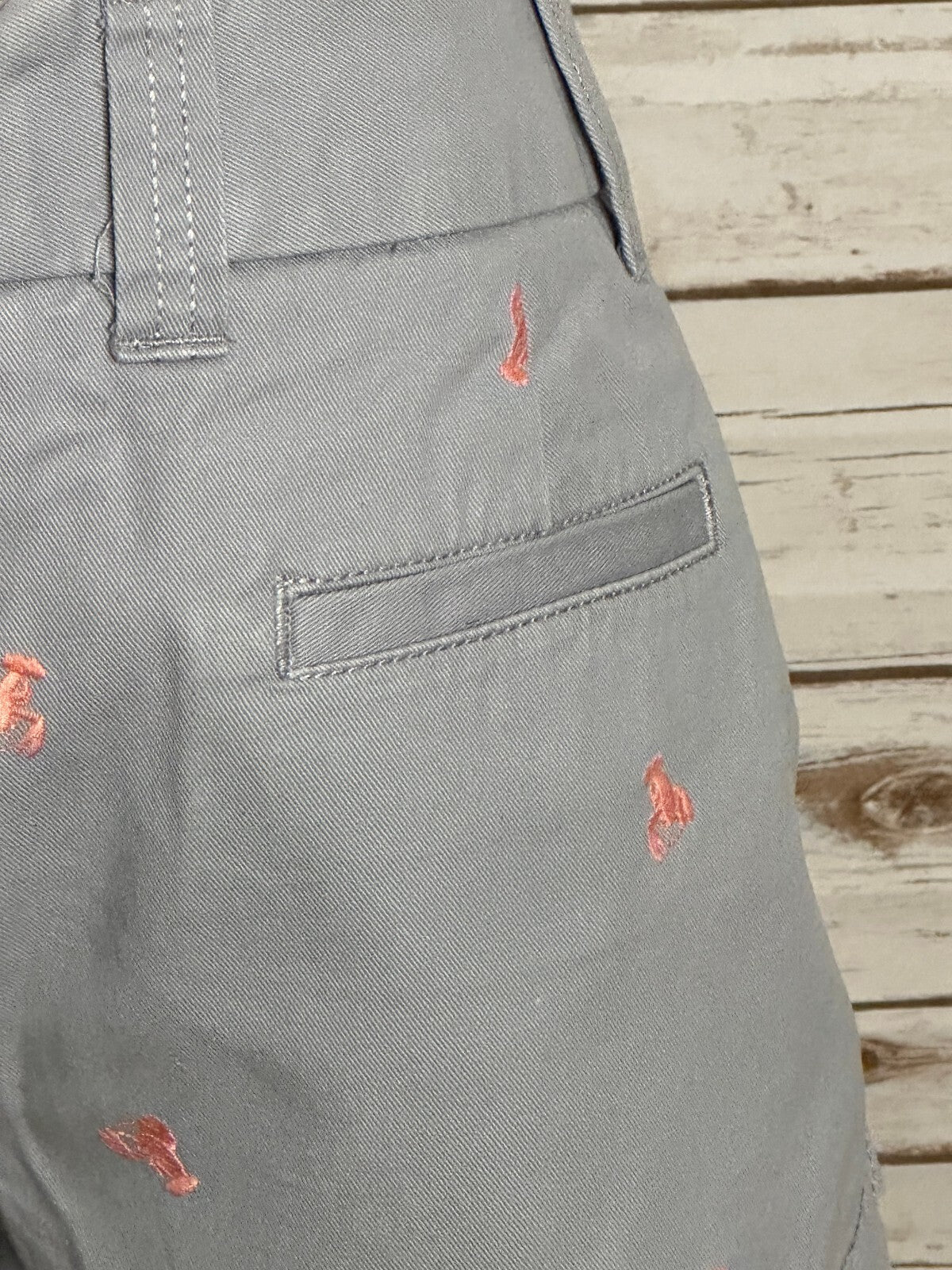 J.Crew Broken-In grey pink lobster embroidered chino shorts Size 8 preppy