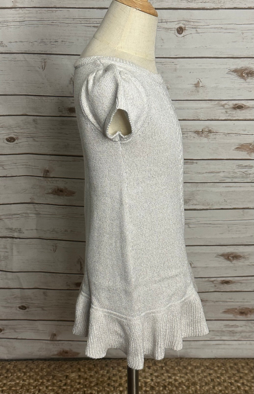 Gymboree metallic gray puff sleeves ruffled hem cable-knit dress/tunic Size 6