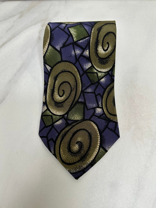 Vintage Ted Lapidus green purple abstract 100% Italian silk tie avant garde