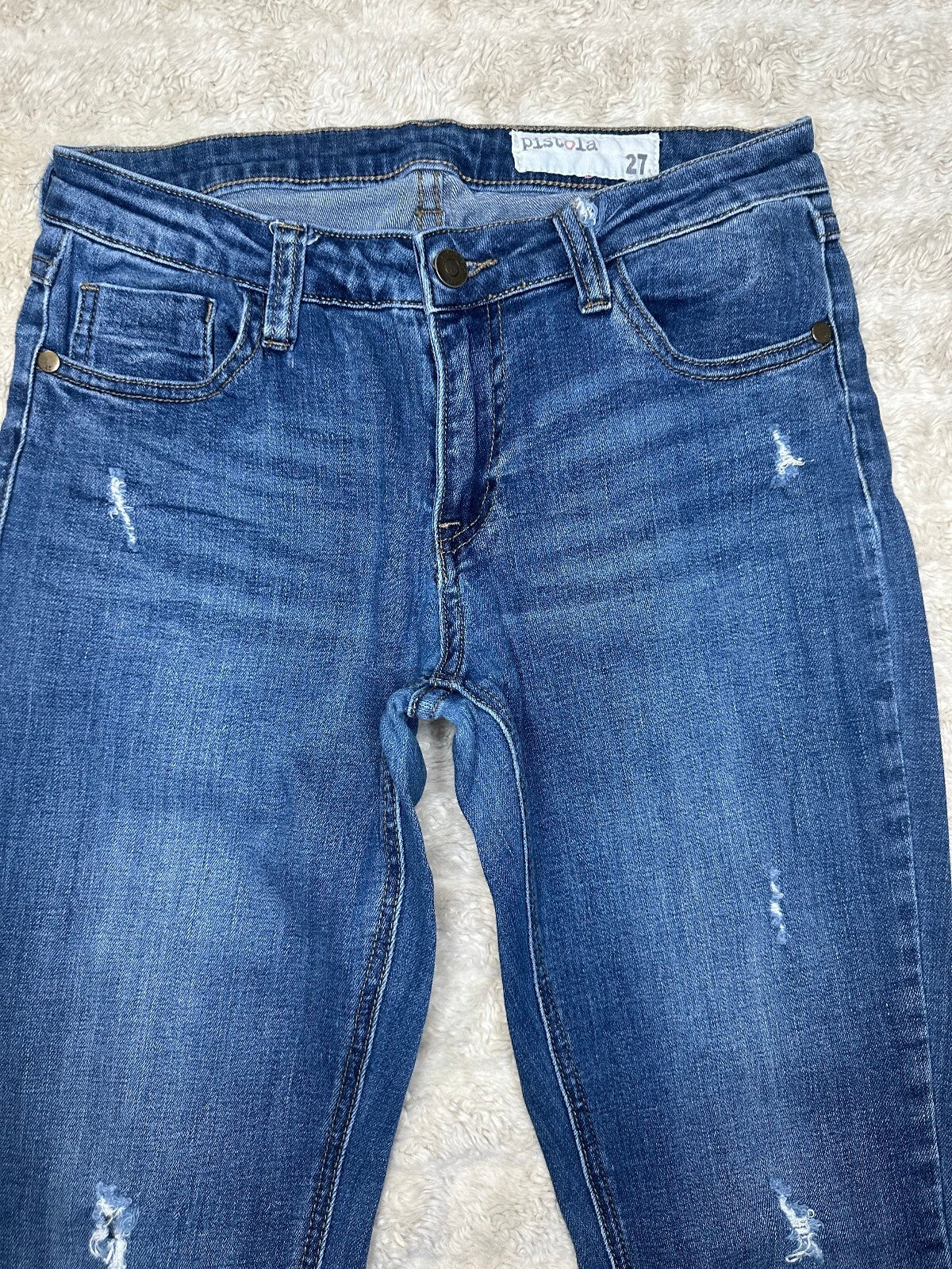 Pistola Anais distressed mid-rise zippered ankle skinny stretch denim jeans 27