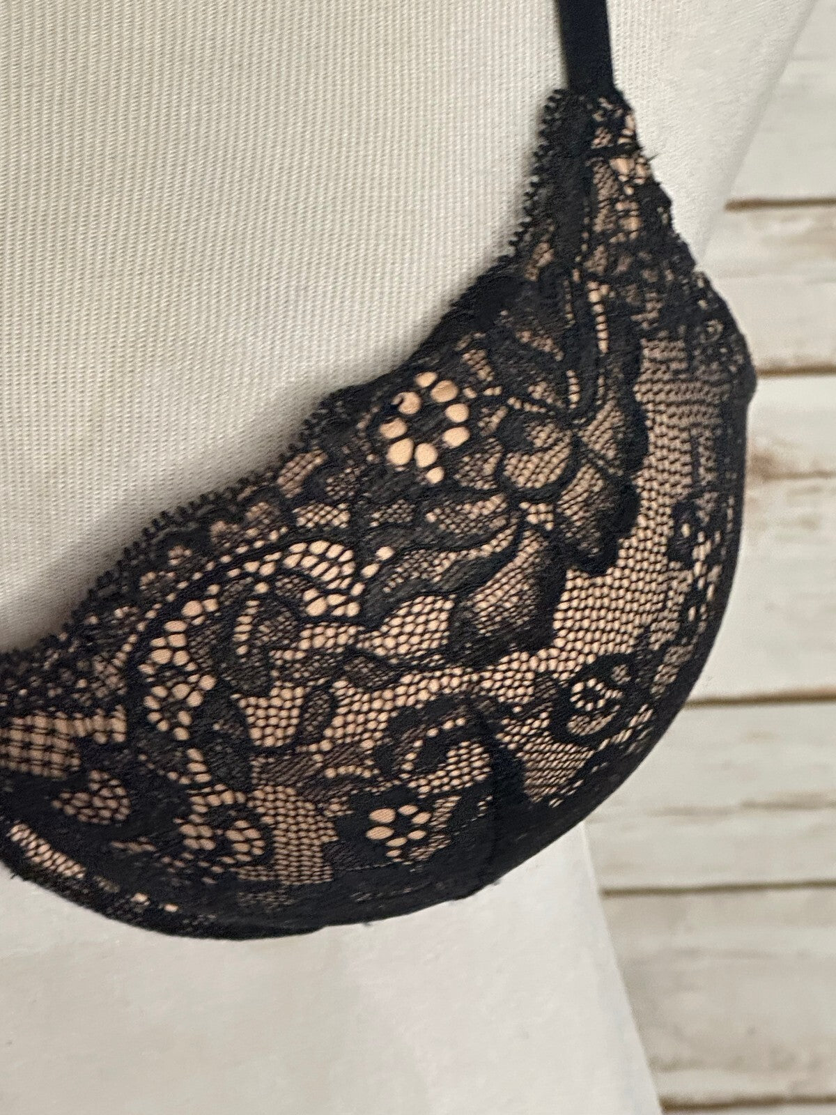 Adore Me black floral lace balconette push-up bra 32D coquette dark feminine