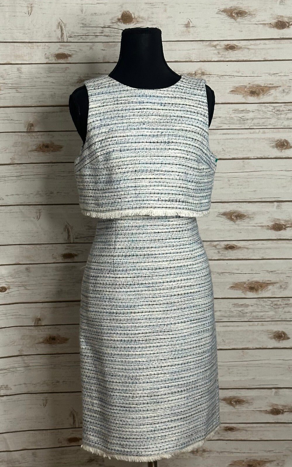 Ann Taylor blue white boucle tweed sleeveless cape sheath dress Size 4 old money
