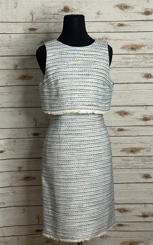 Ann Taylor blue white boucle tweed sleeveless cape sheath dress Size 4 old money