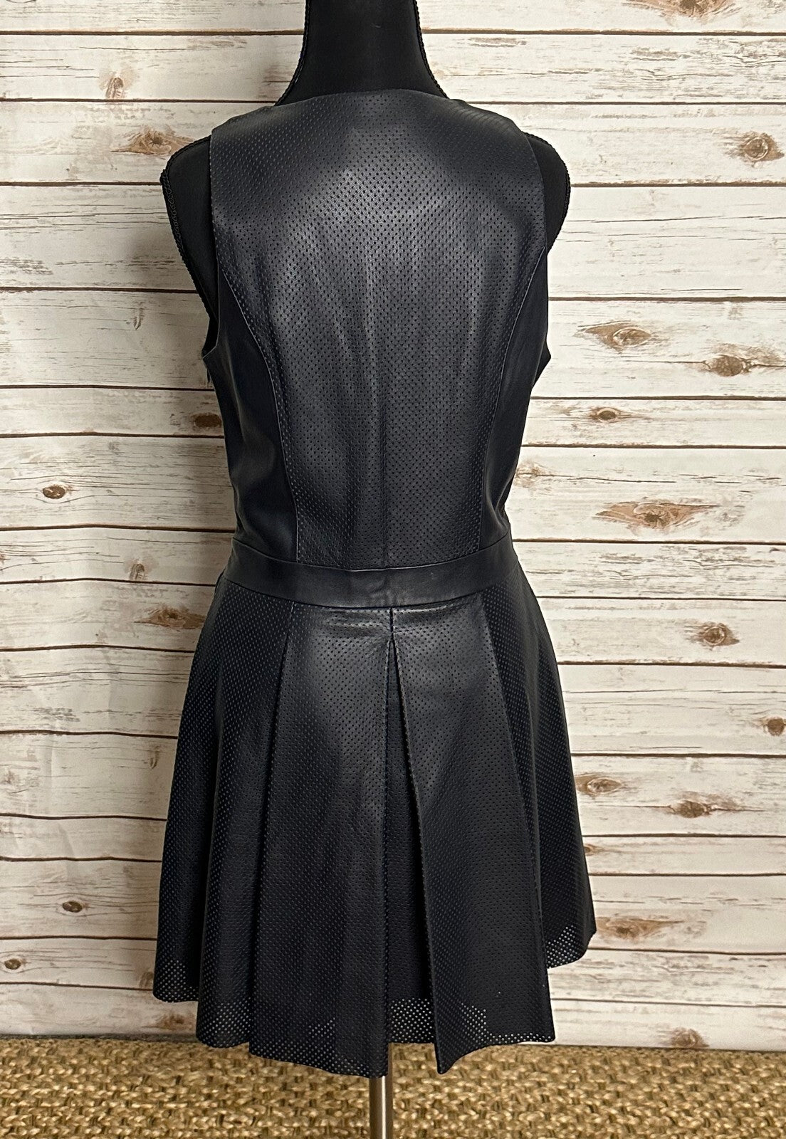 Rebecca Minkoff navy leather sleeveless fit & flare dress Size 6 moto minimalist