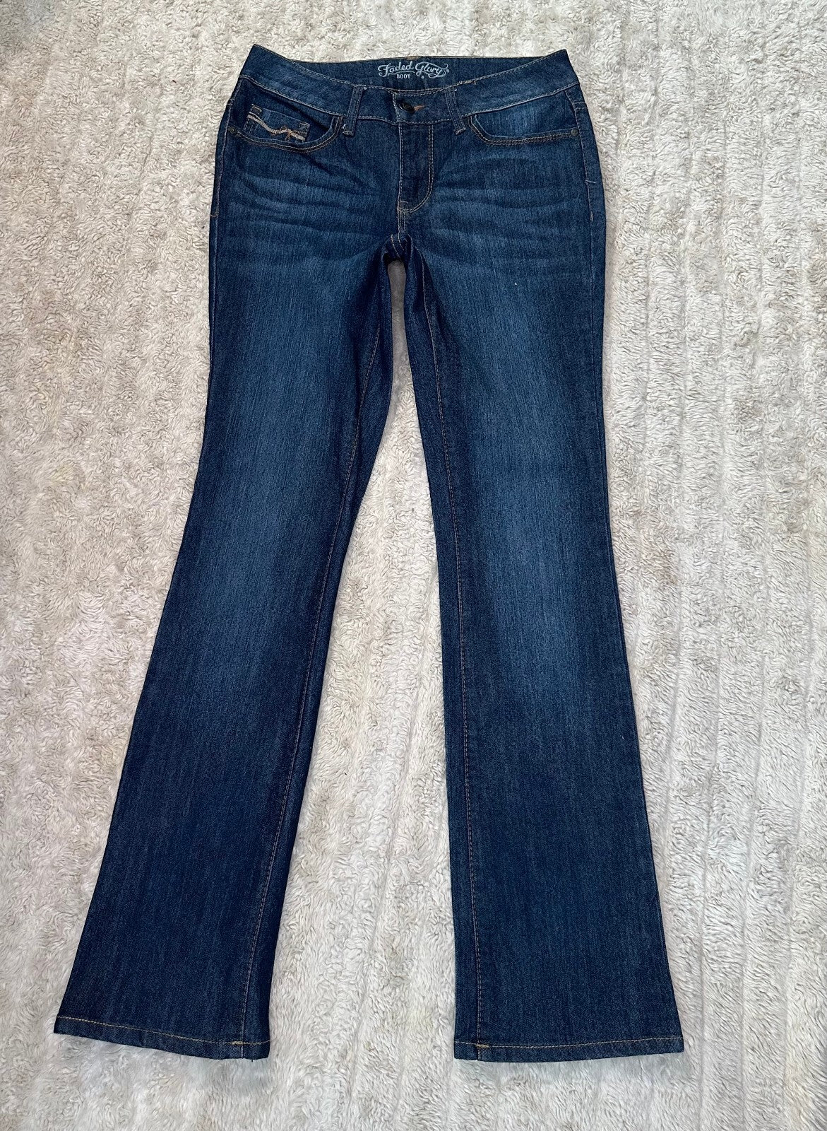 Faded Glory dark wash mid-rise bootcut stretch denim jeans Size 6 Western cowboy