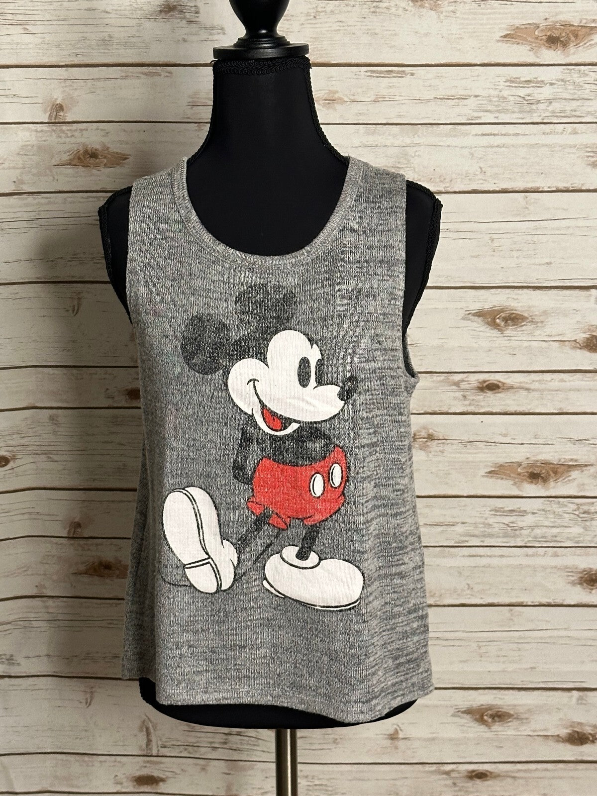Disney Mickey Mouse grey heathered sleeveless graphic knit tank top Size Small