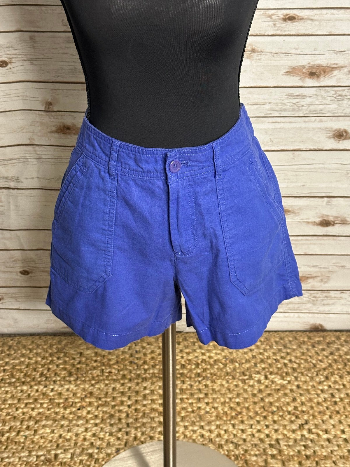 Calvin Klein Jean blue linen cotton utility shorts Size 6 coastal resortwear