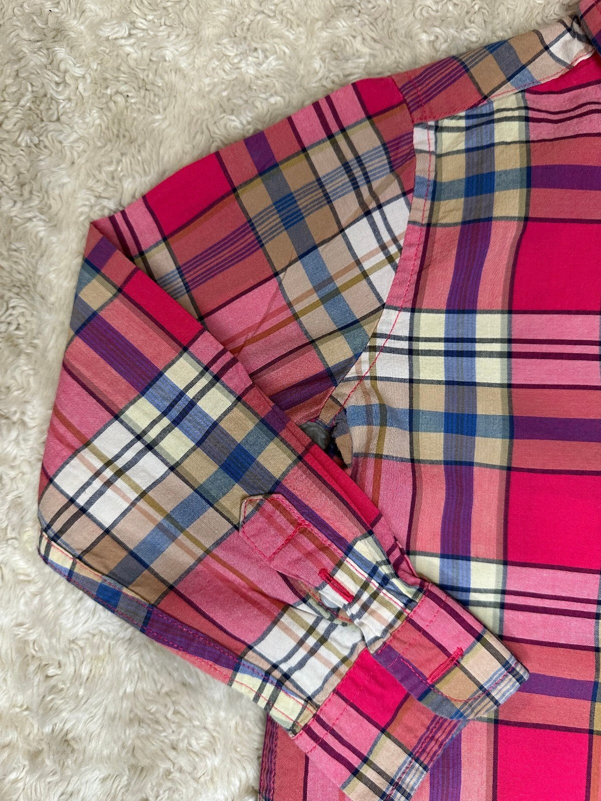 Janie and Jack pink multicolored plaid 100% cotton long sleeve button-up shirt 4
