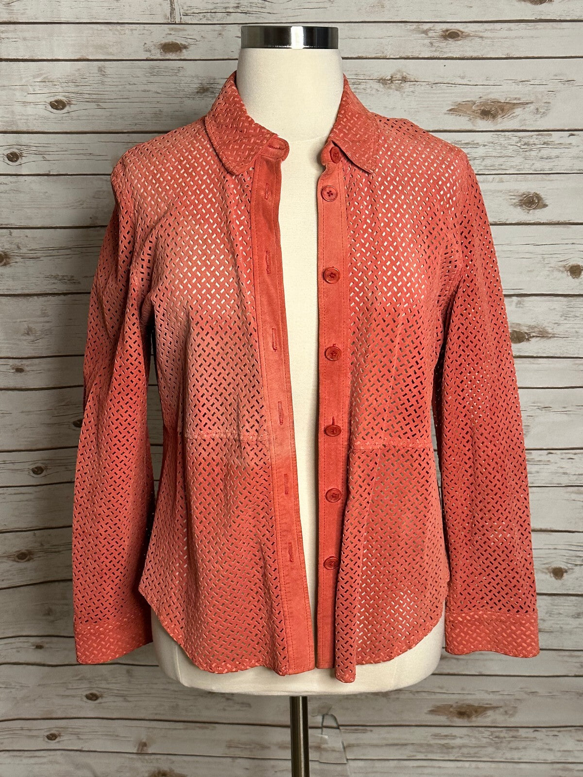 Co & Eddy coral laser-cut 100% suede button-up shirt jacket/shacket XL Western