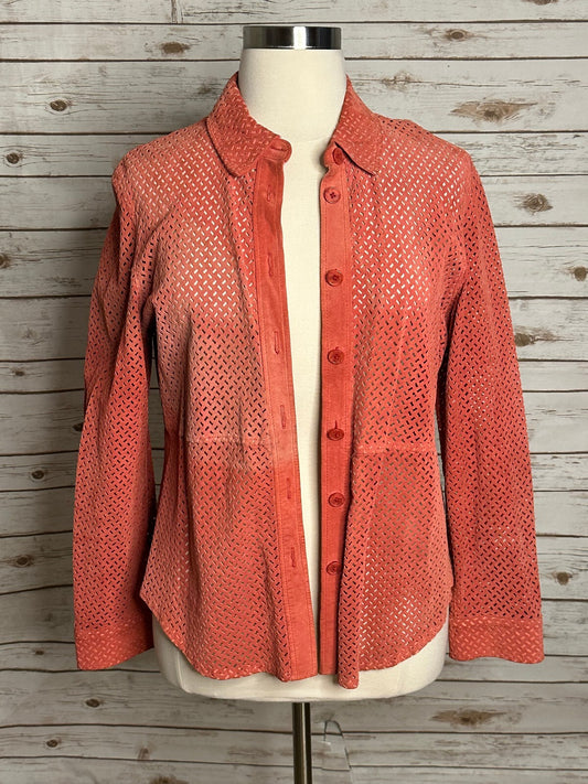 Co & Eddy coral laser-cut 100% suede button-up shirt jacket/shacket XL Western