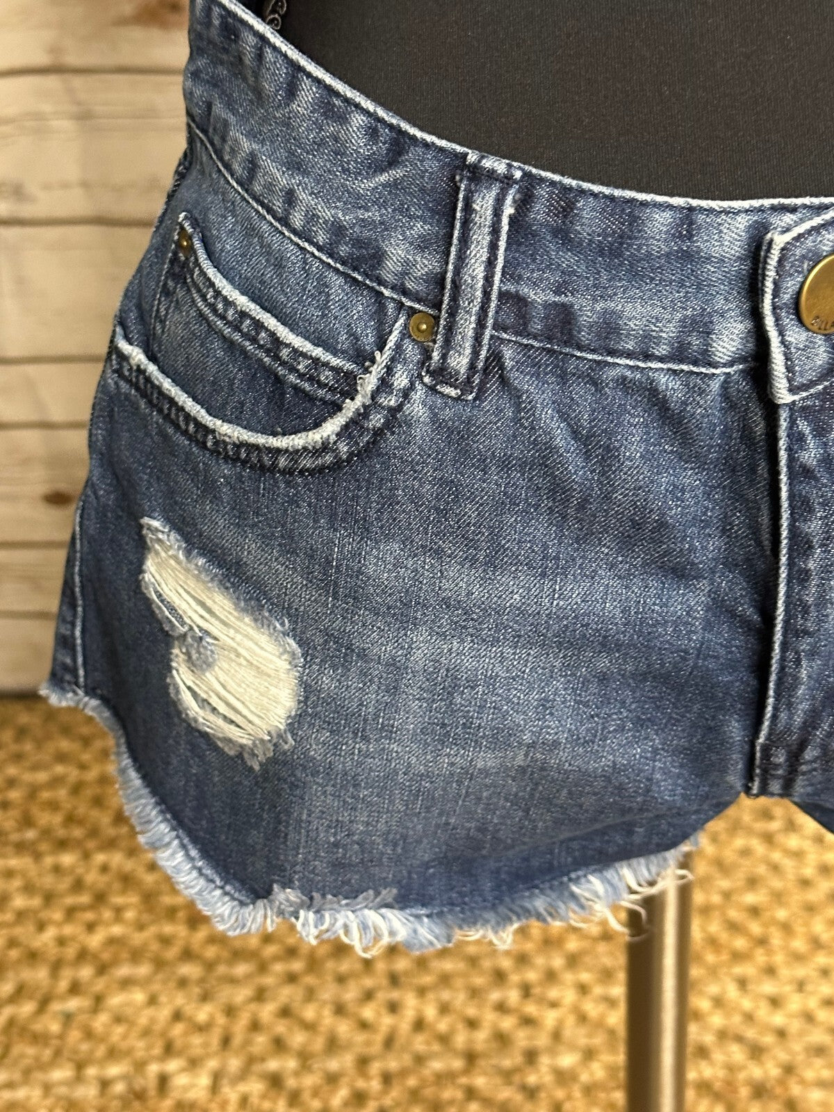 Billabong medium blue distressed cotton cutoff denim jean shorts Size 28 Y2K