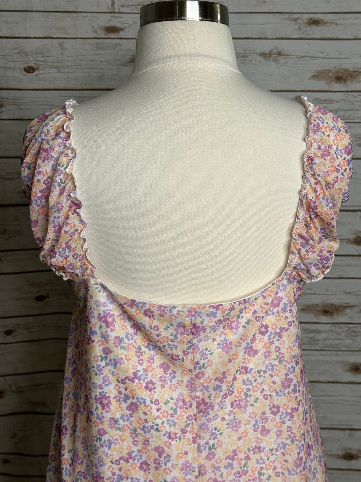 Multicolored ditsy floral puff sleeve empire waist babydoll top 3XL milkmaid