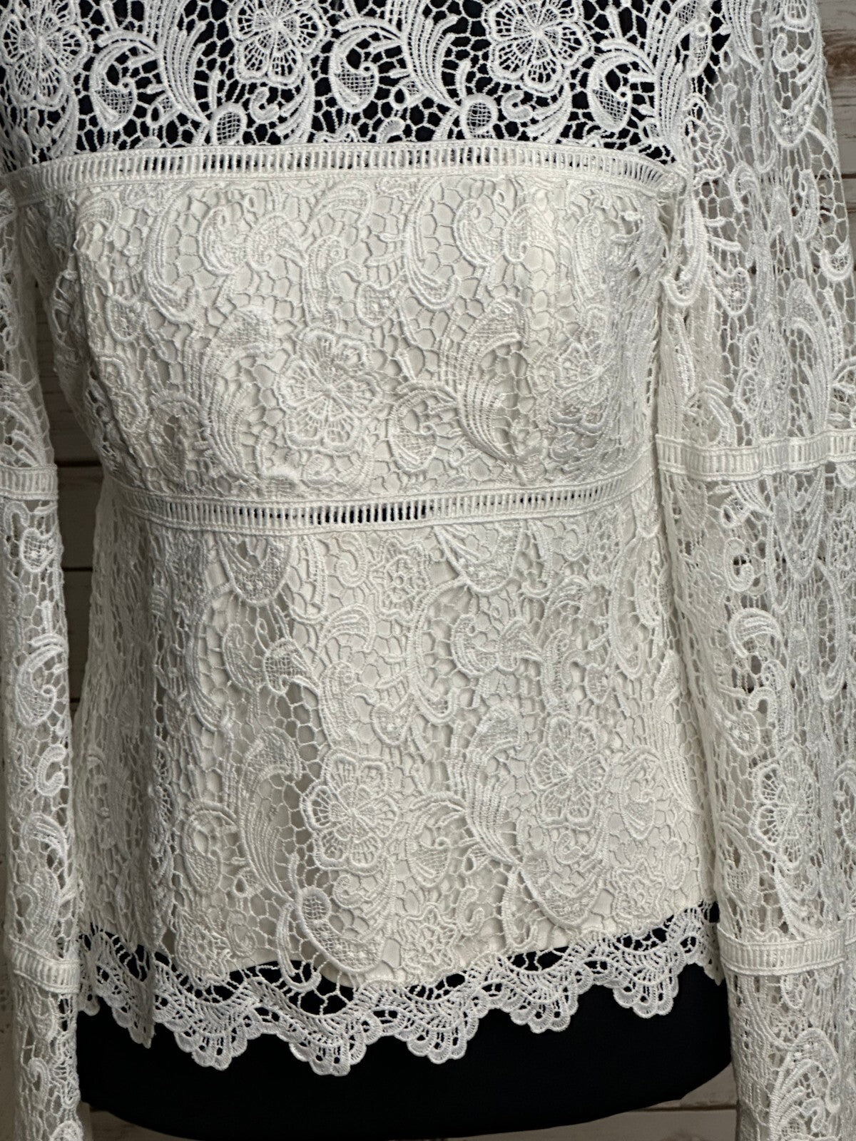 Bardot X REVOLVE Sansa white mock neck lace flared sleeve top Size 4 coquette