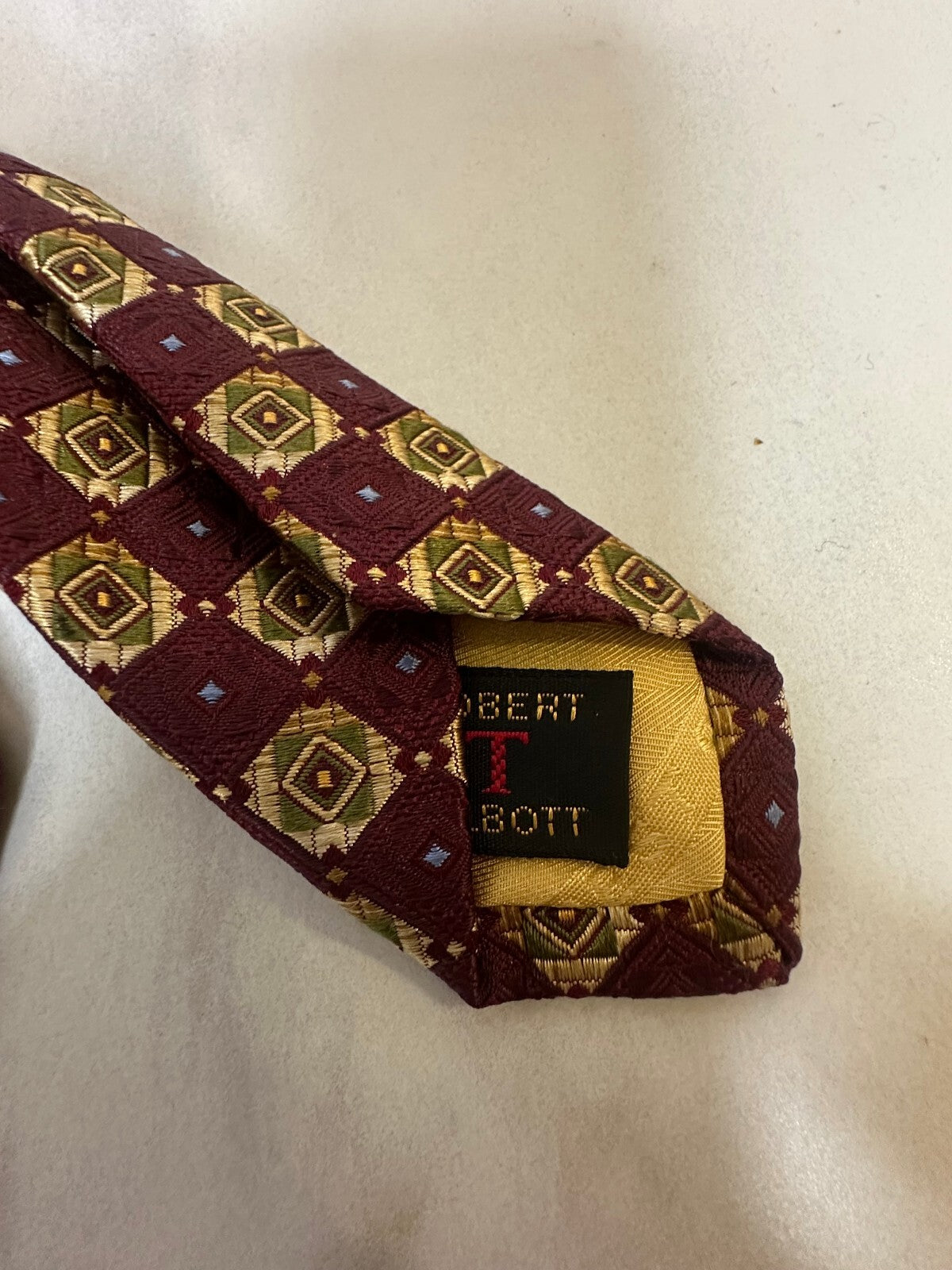 Robert Talbott Best of Class Nordstrom burgundy gold sage green 100% silk tie