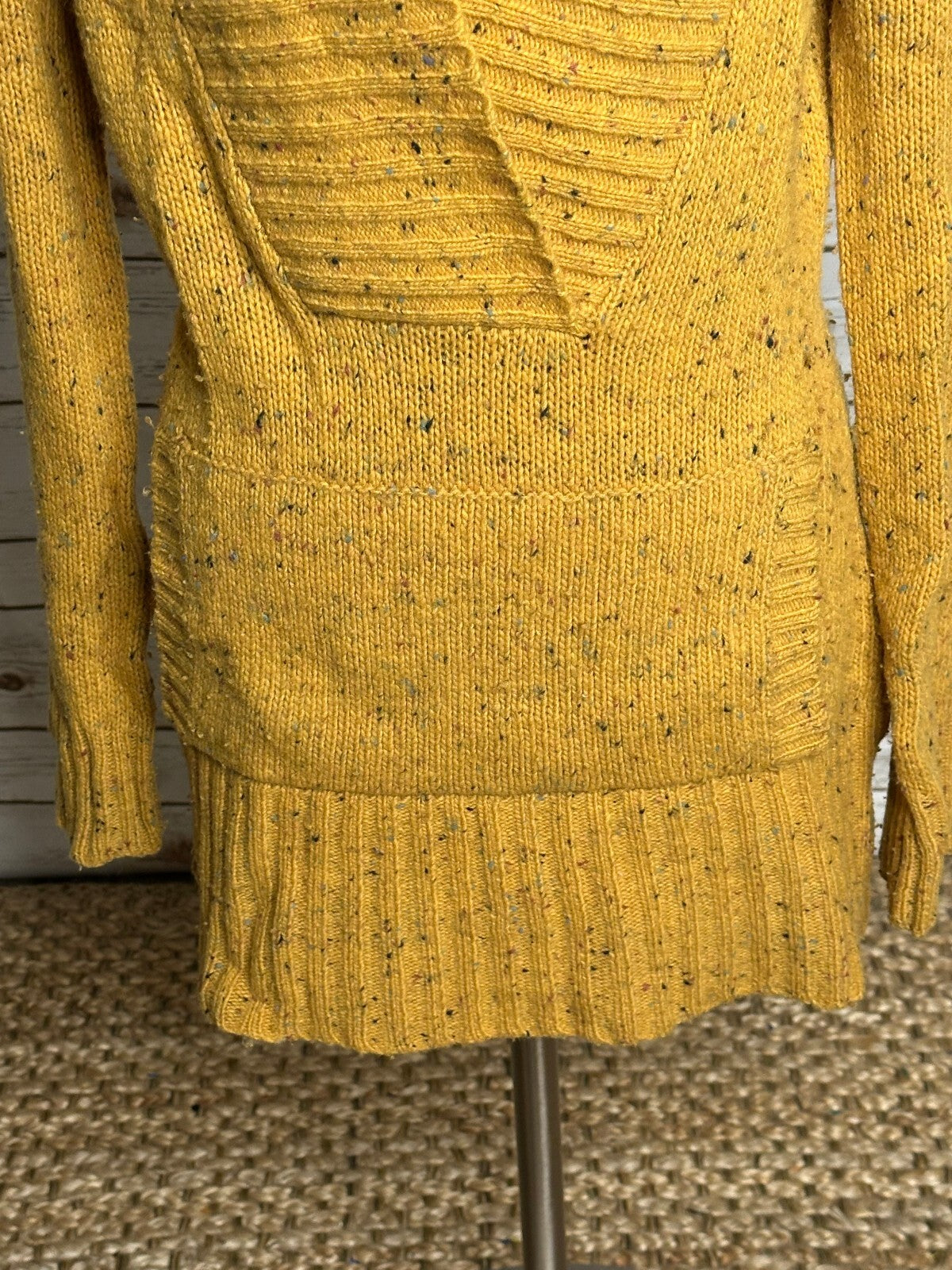 Free People yellow speckled marled shawl collar long sleeve wool sweater Small