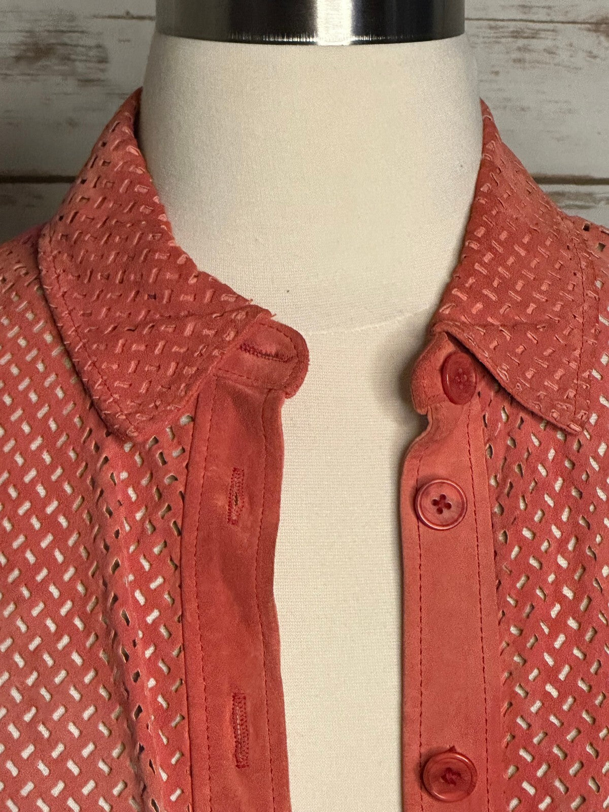Co & Eddy coral laser-cut 100% suede button-up shirt jacket/shacket XL Western
