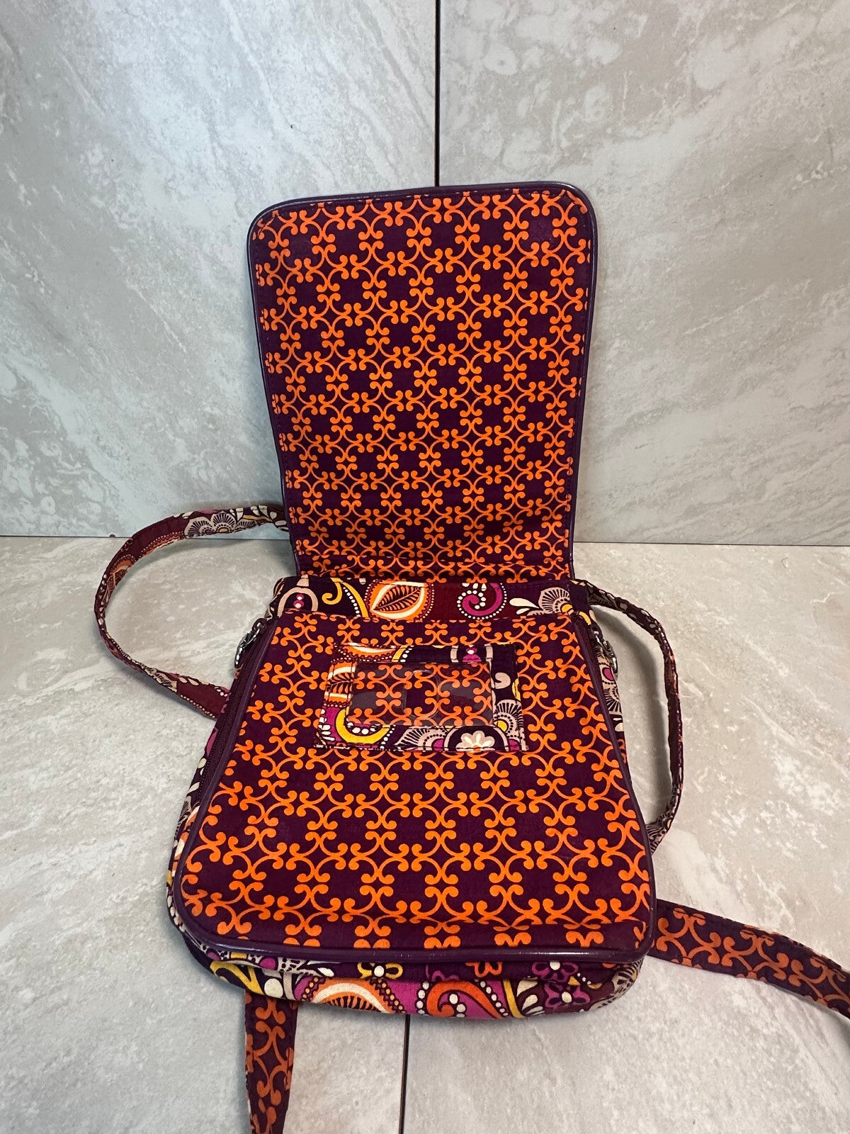 Vera Bradley retired burgundy Safari Sunset patchwork hipster crossbody bag