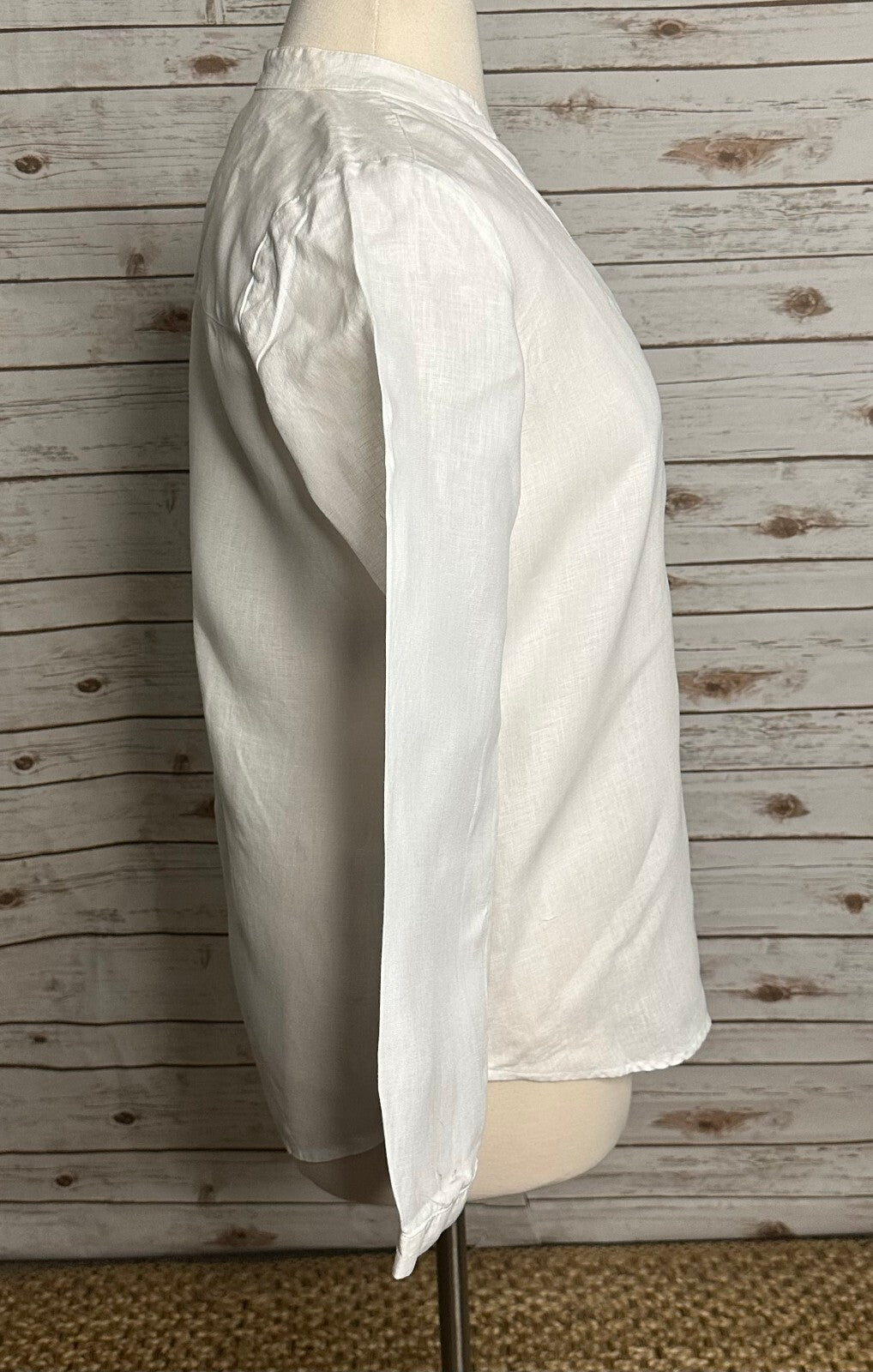 J. Jill white 100% linen mandarin collar long sleeve button-up shirt Small