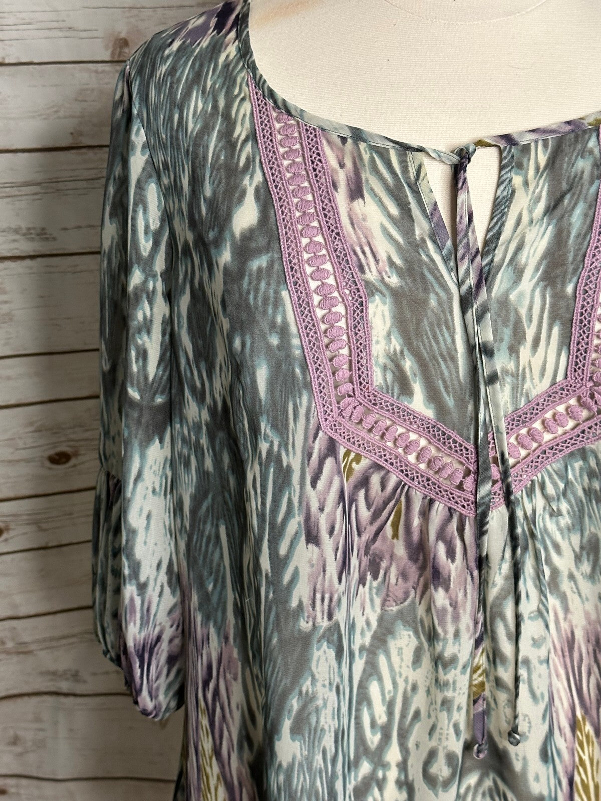 Marc Bouwer multicolored embroidered 3/4 sleeve semi-sheer peasant blouse 2X