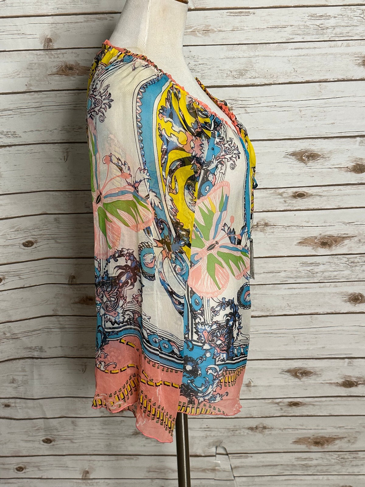 Hale Bob multicolored mixed pattern long sleeve V-neck tie silk blouse Small