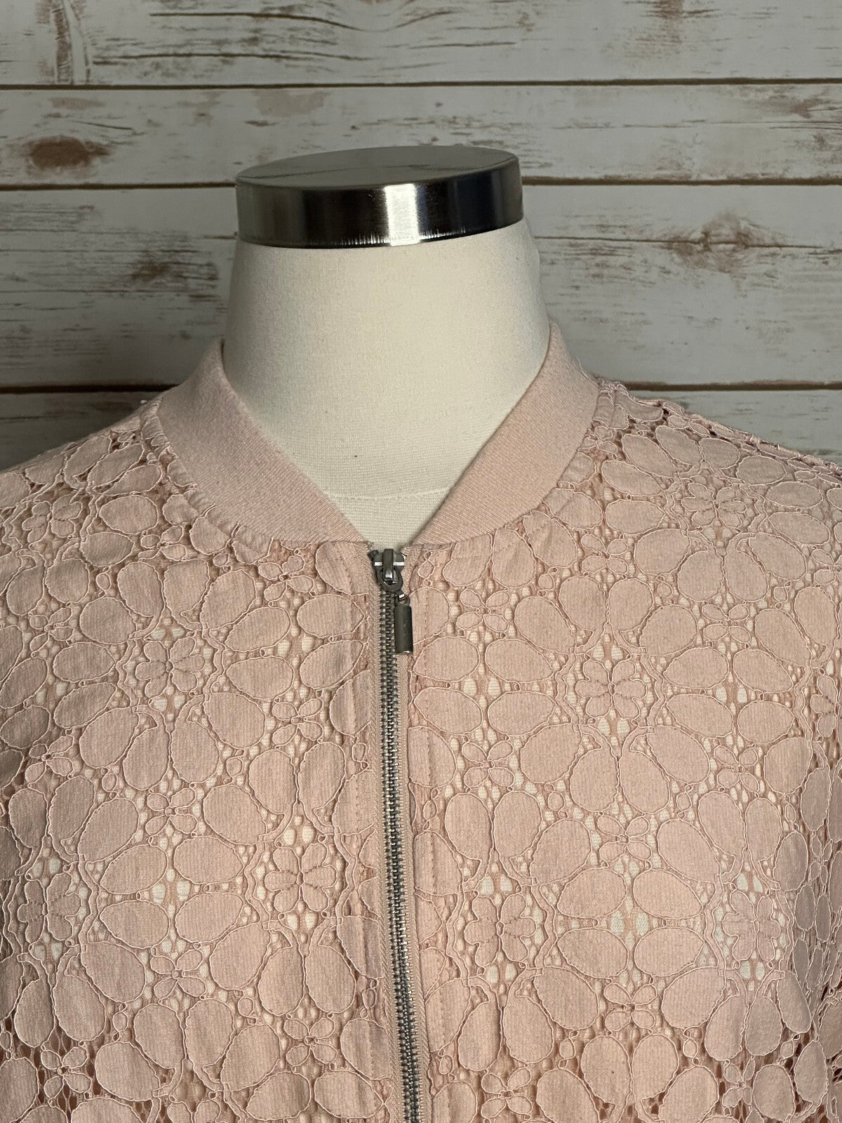 Torrid blush floral lace long sleeve full zip semi-sheer bomber jacket Size 2/2X
