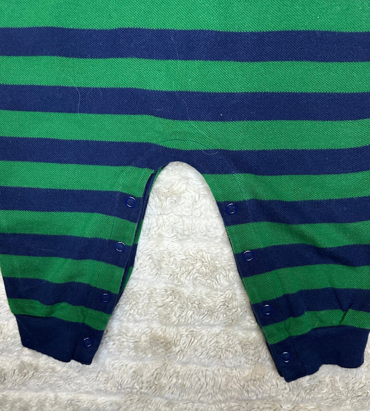 Polo by Ralph Lauren navy green striped rugby-style one-piece/romper 18M preppy