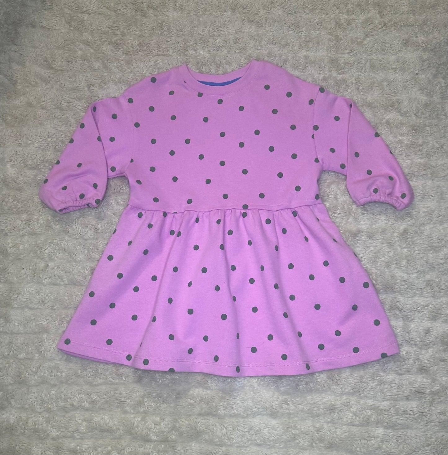Mini Boden pink green polka long sleeve cotton knit sweatshirt twirl dress 3-4Y