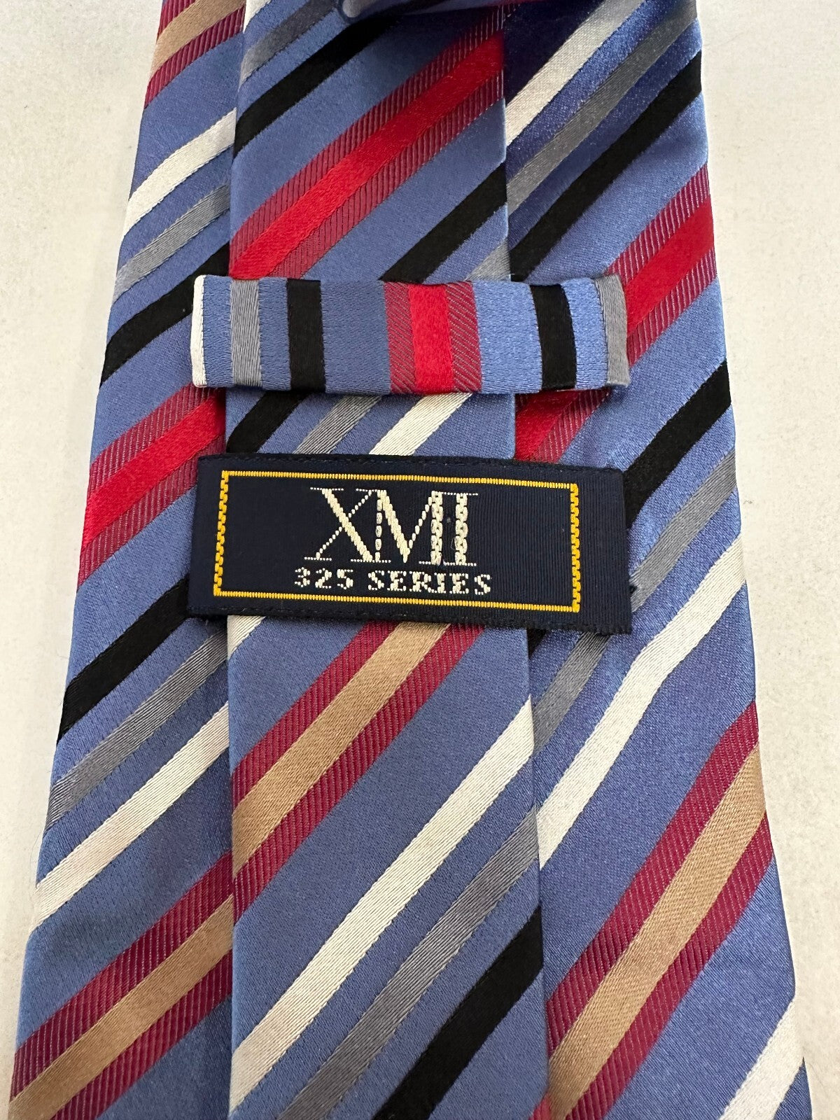 XMI 325 Series multicolored diagonal regimental striped 100% silk tie hand made