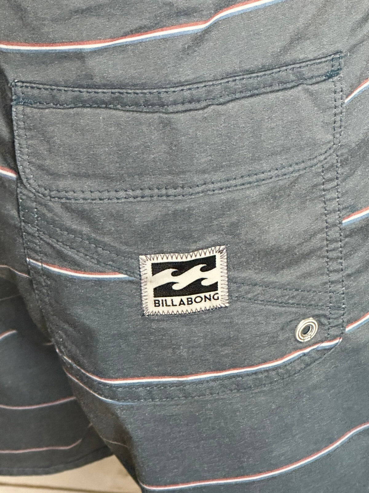 Billabong Recycler Lo Tides grey slate blue striped surfer boardshorts Size 33
