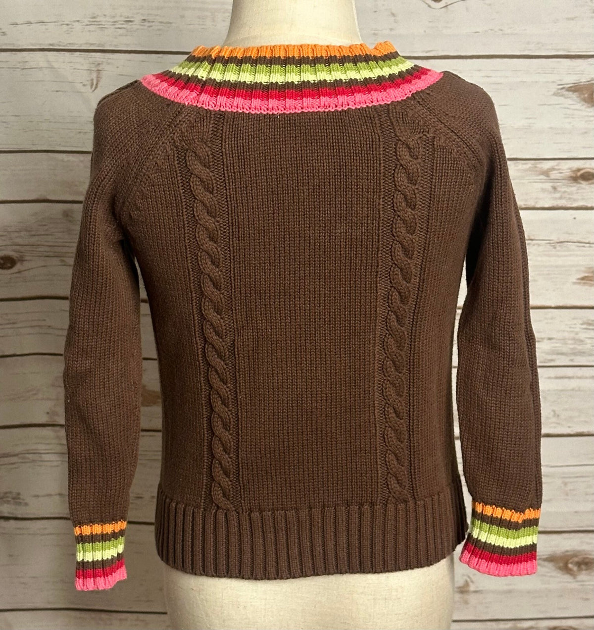 Gymboree Winter Cheer Dot Flower brown 100% cotton cable-knit sweater XS (3-4)