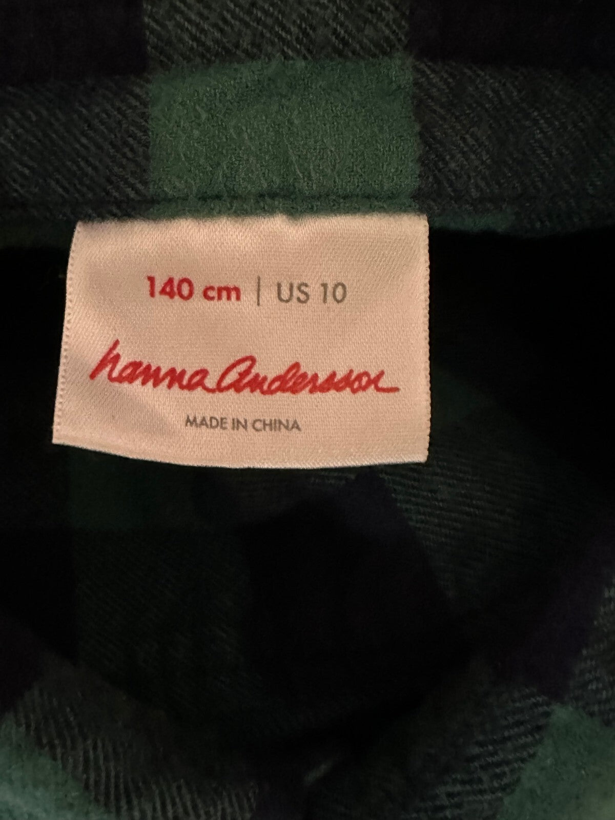 Hanna Andersson green navy buffalo plaid flannel button-up shirt Size 140cm/10