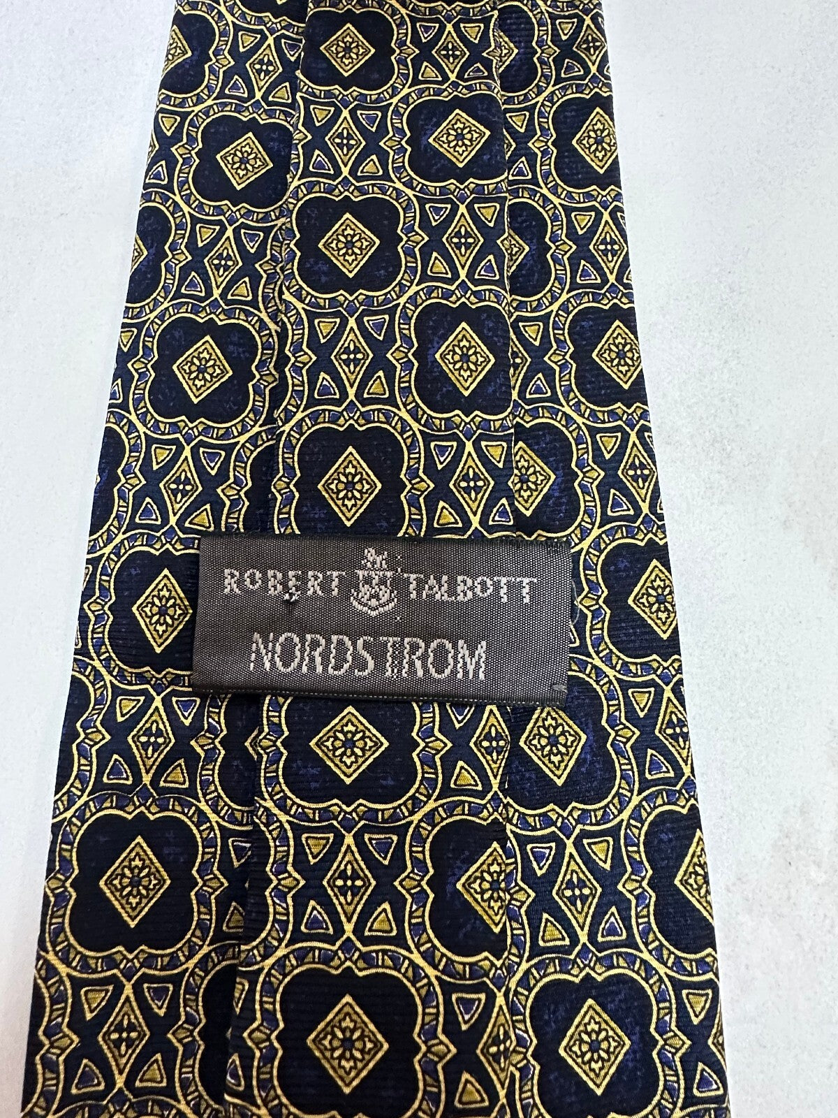 Robert Talbott Nordstrom navy gold geometric 100% silk tie old money made in USA