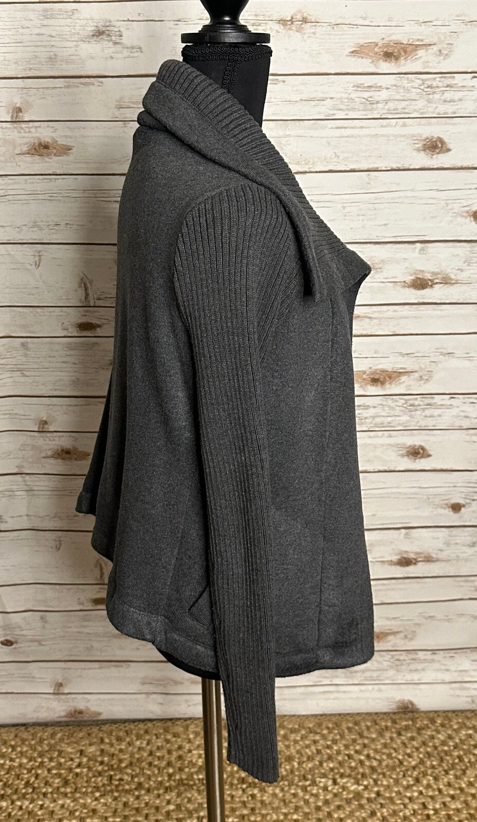 White House Black Market grey cotton-blend waterfall shawl collar cardigan XS