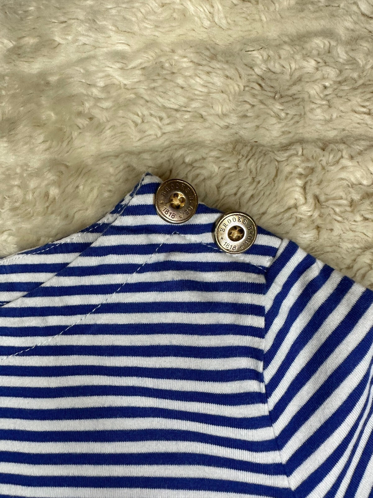 Brooks Brothers Fleece blue white striped long sleeve top Medium preppy nautical