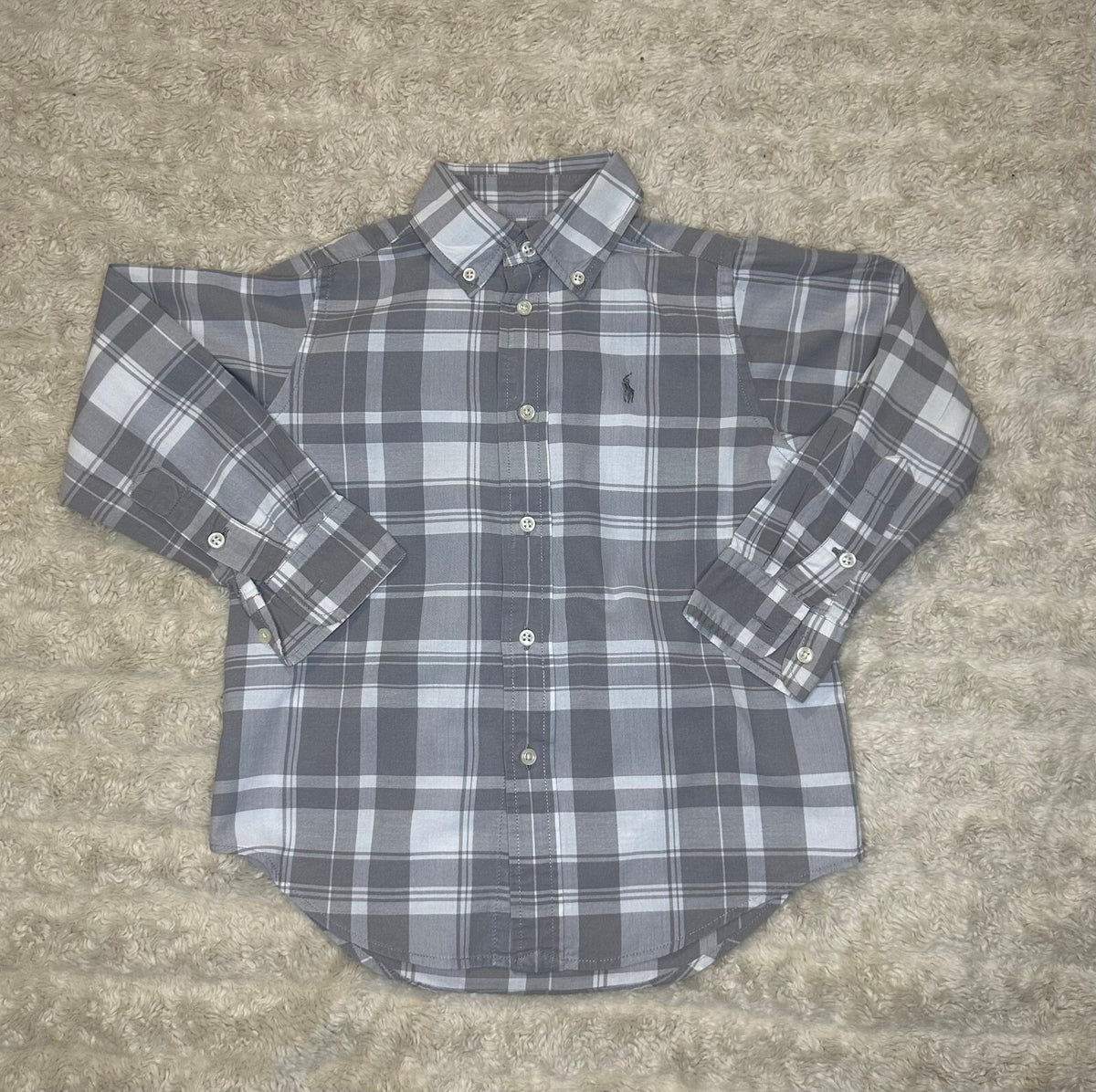 Ralph Lauren grey white plaid button-down long sleeve shirt 4/4T preppy classic