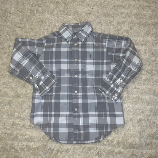 Ralph Lauren grey white plaid button-down long sleeve shirt 4/4T preppy classic