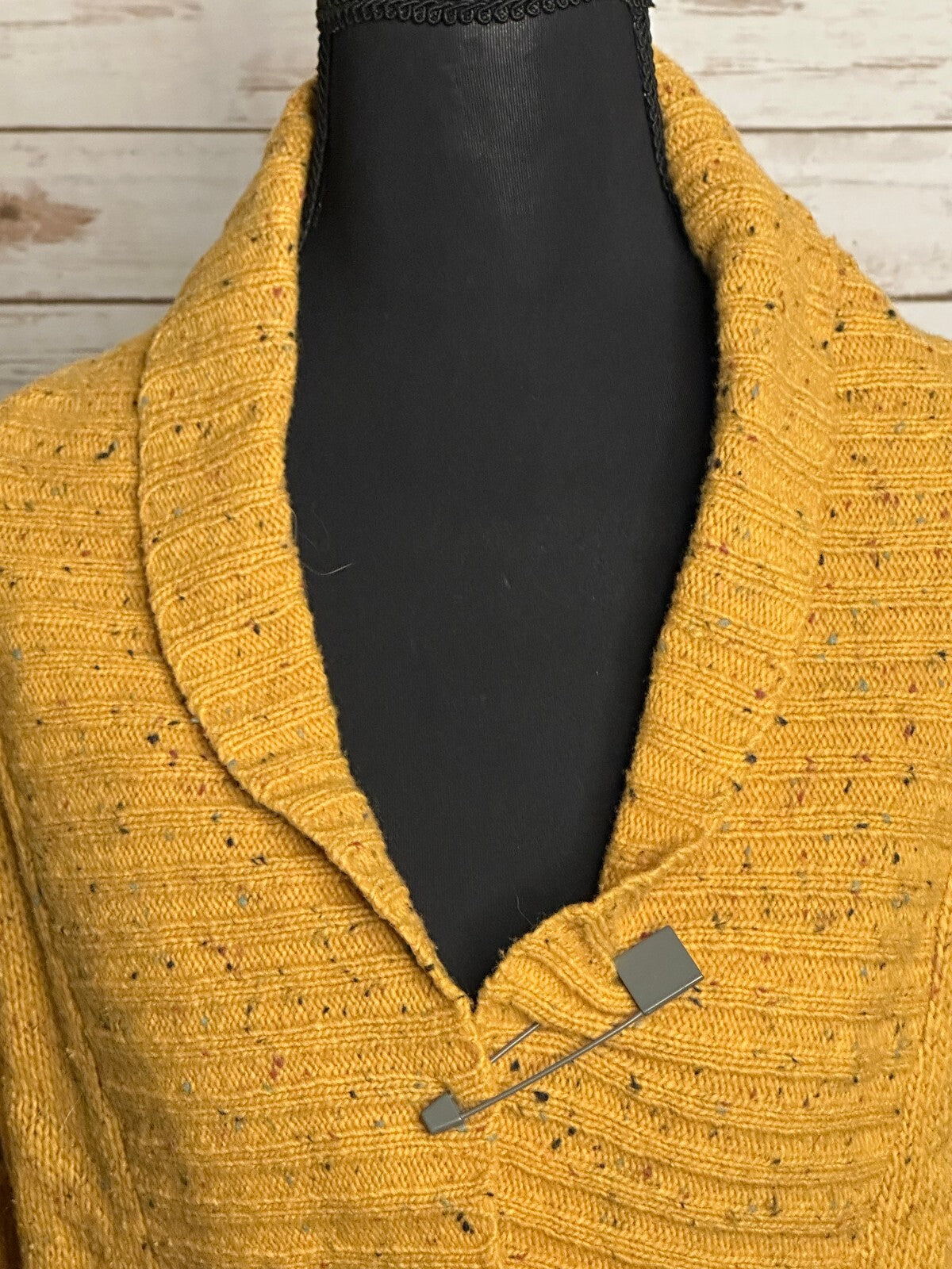 Free People yellow speckled marled shawl collar long sleeve wool sweater Small