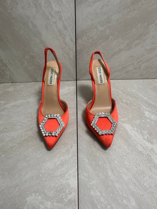 Steve Madden Vionnet orange satin rhinestone slingback stiletto pumps 6M