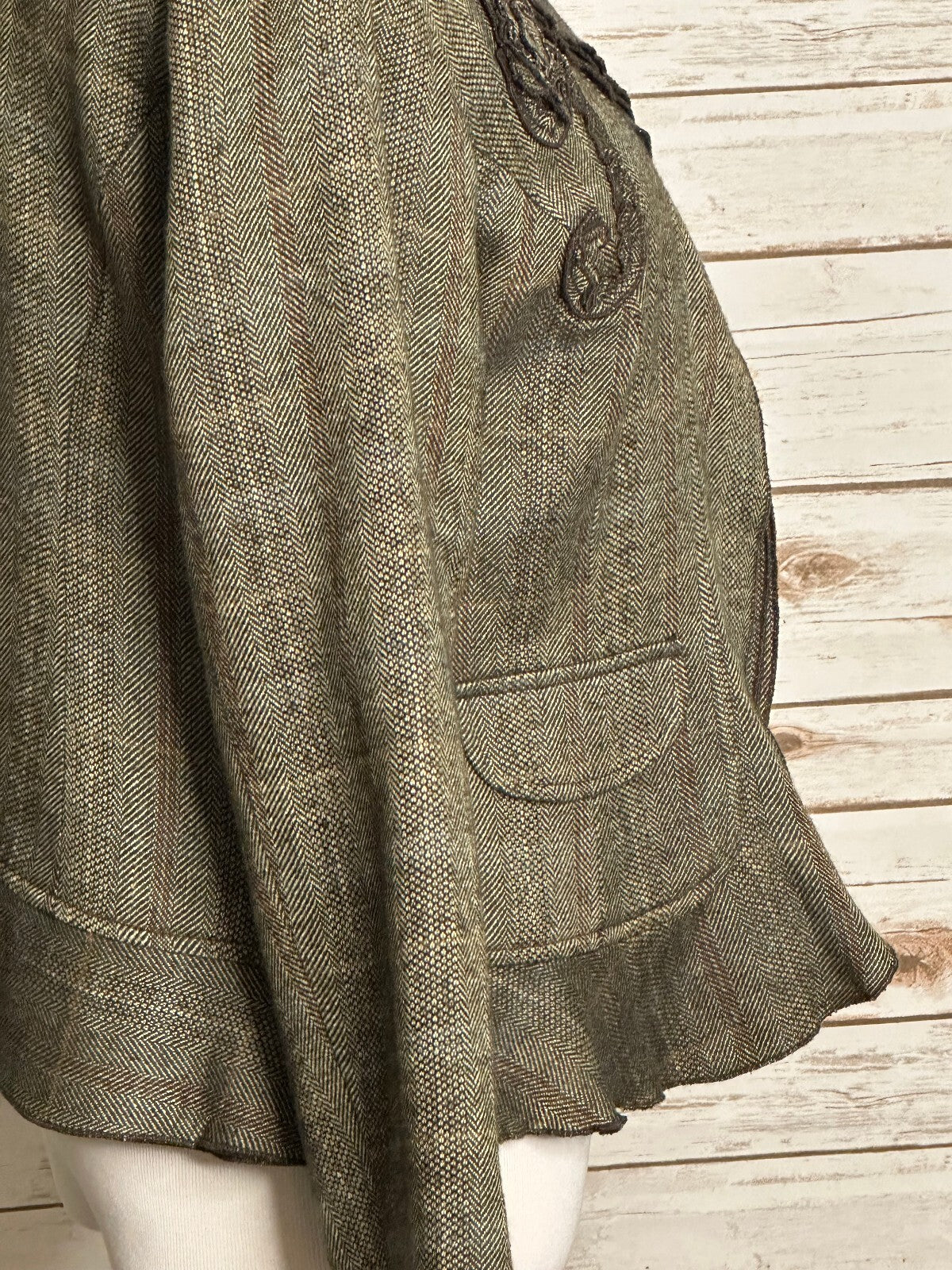 Coldwater Creek brown herringbone floral embroidered peplum blazer Size P10