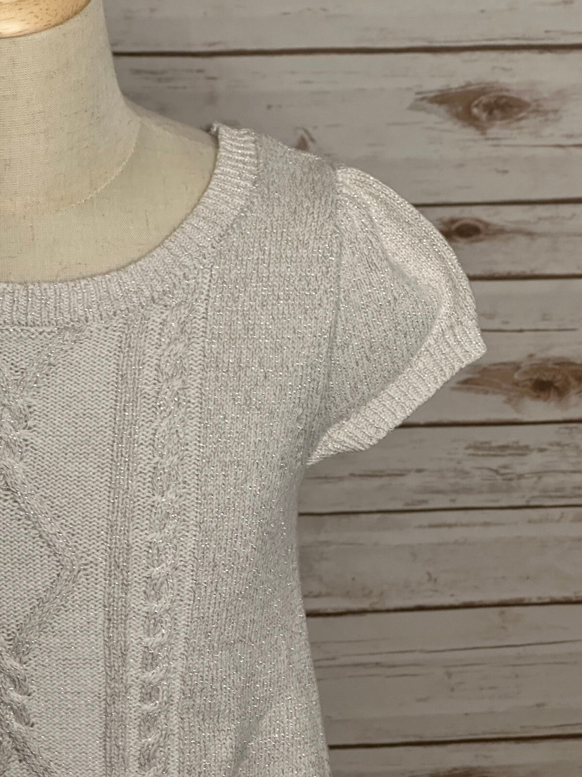 Gymboree metallic gray puff sleeves ruffled hem cable-knit dress/tunic Size 6