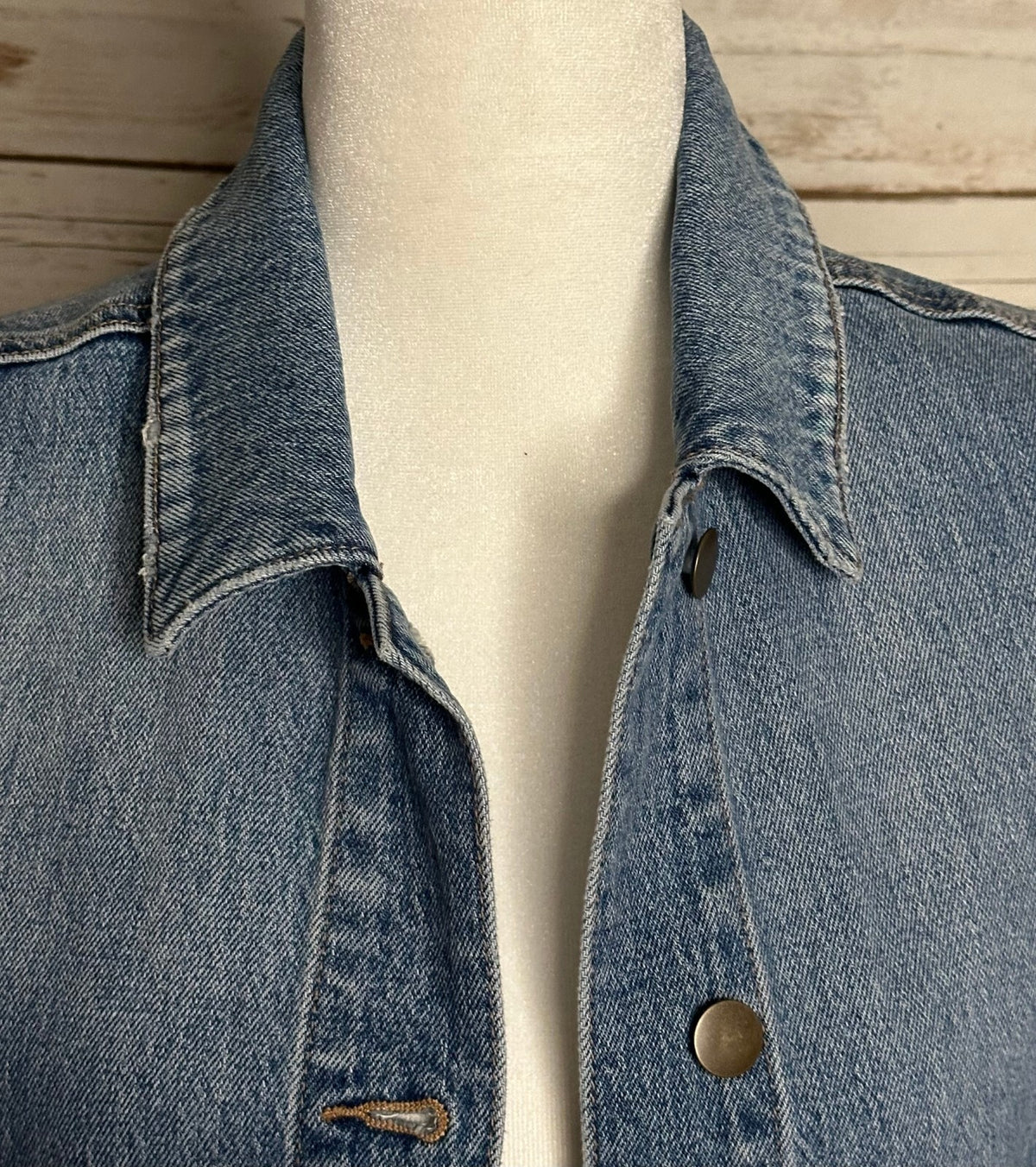 Evereve Luka light-medium wash oversized utility button front denim vest XS