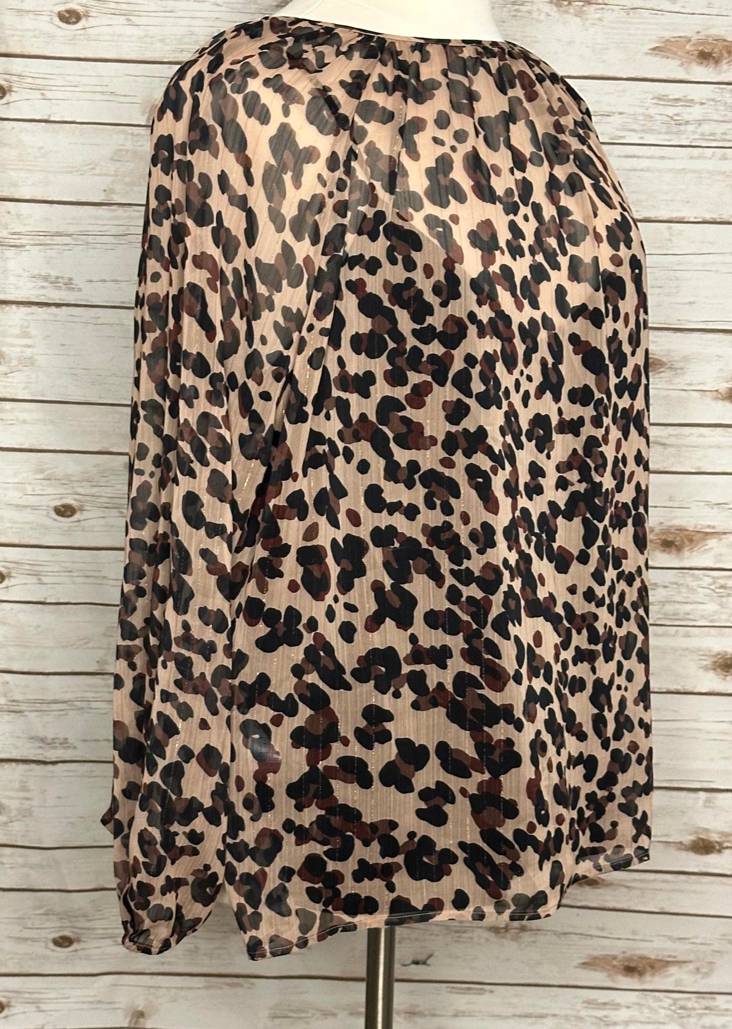 NYDJ sheer leopard -print split neck peasant blouse Size 2X