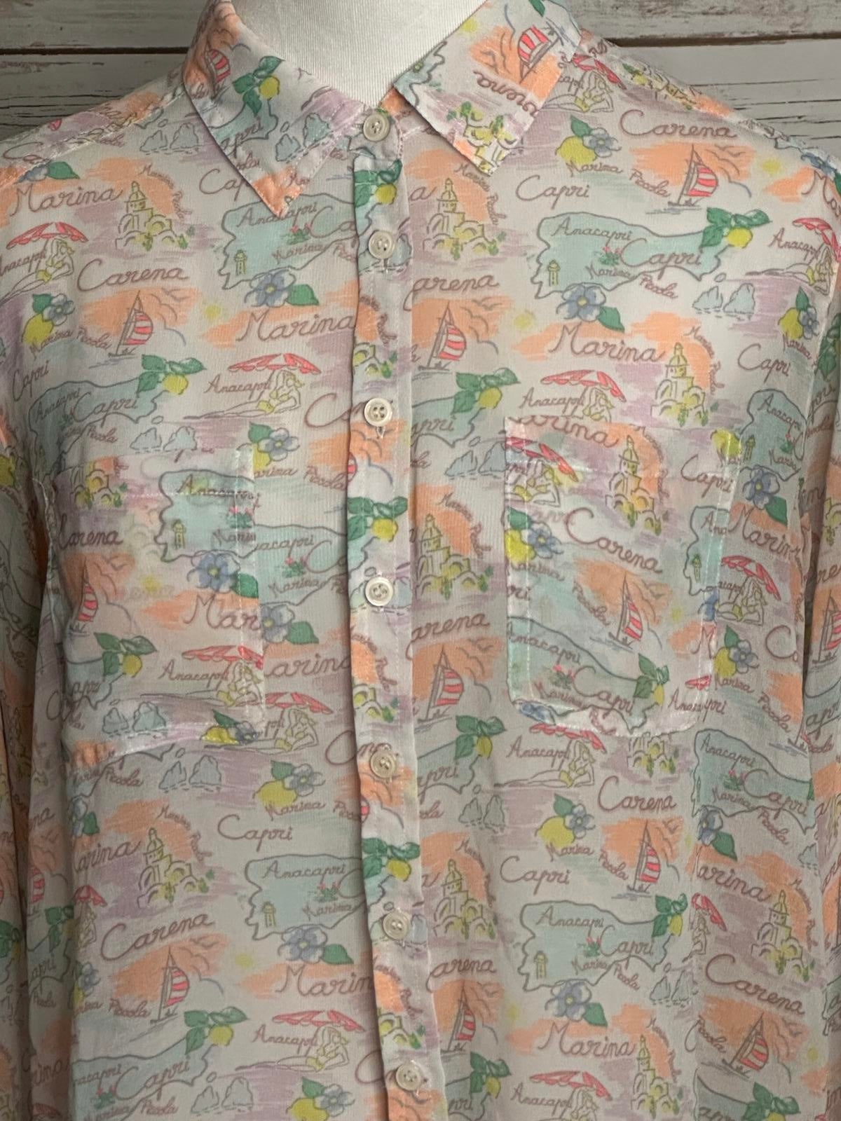 Victoria's Secret Italian Vacation sheer button-up long sleeve blouse Size Small