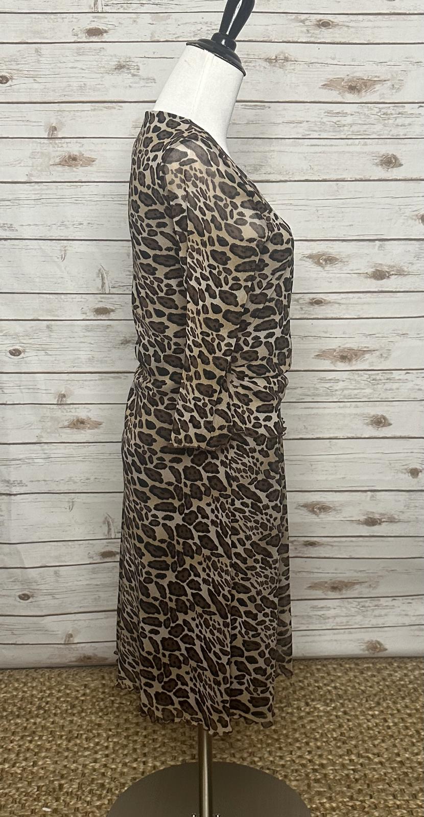 BCBG MaxAzria Y2K mob wife Michael animal-print mesh wrap dress Size XS
