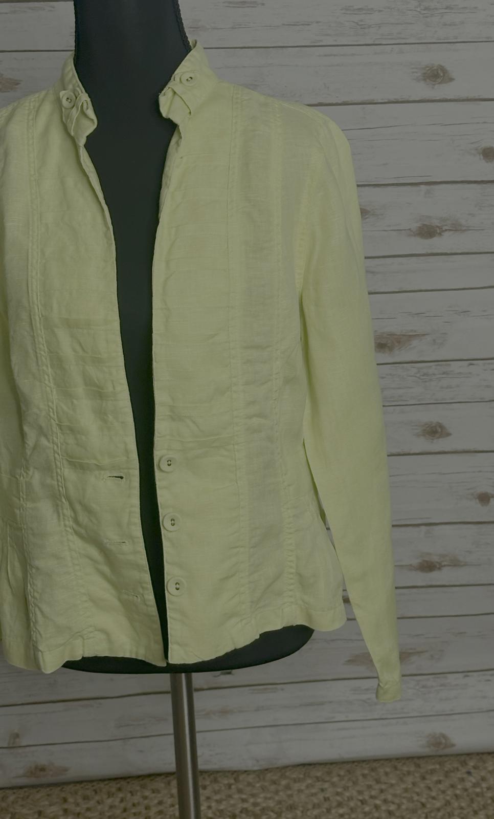 Chico's green linen mandarin collar long sleeve peplum jacket Size 0.5/Small/6