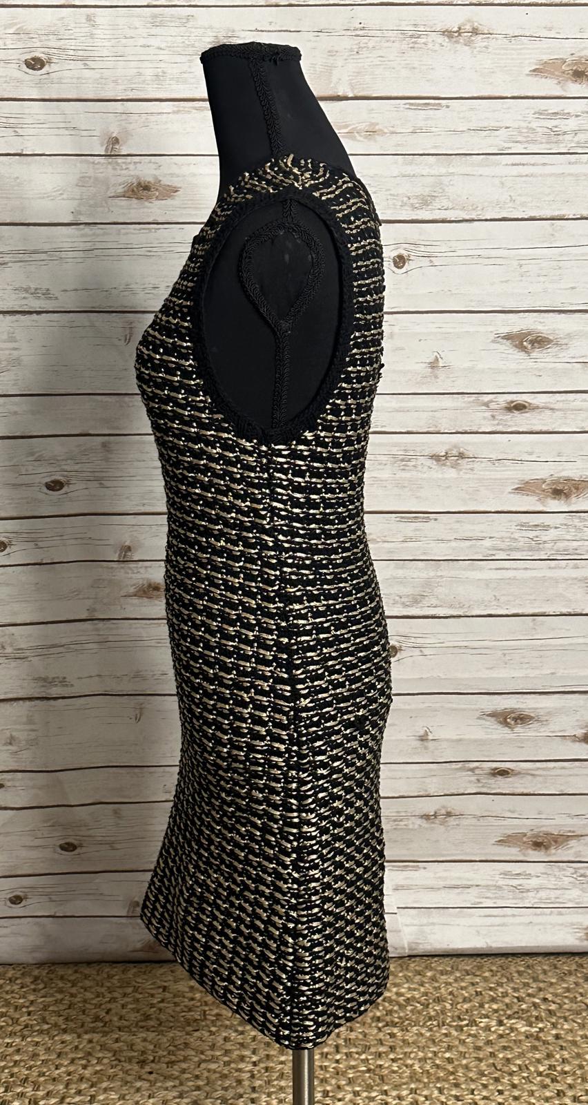 Alice+Olivia black/gold tweed sleeveless A-line textured knit mini dress Size XS