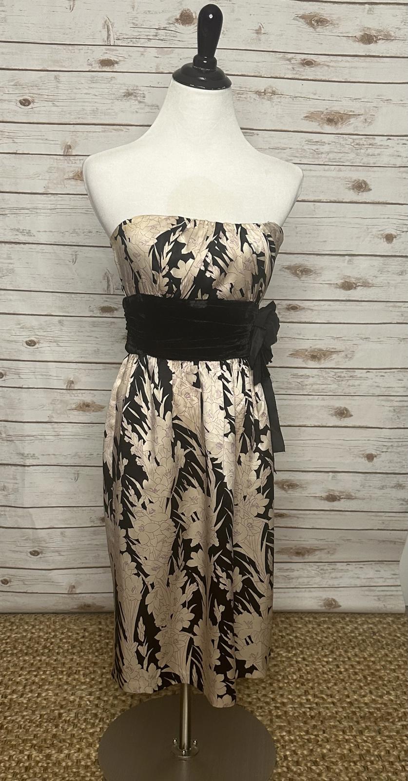 Tracy Reese black/cream floral classic whimisigoth strapless silk dress Size 4
