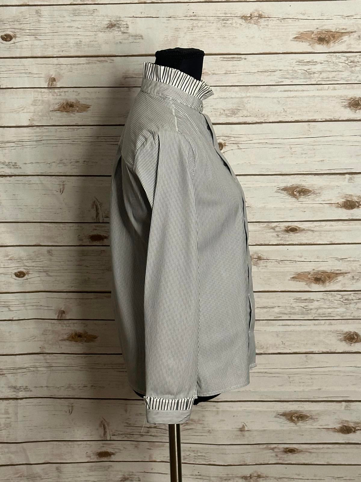 per se Carlisle black/white ruffled collar pinstriped button-up shirt Size 0