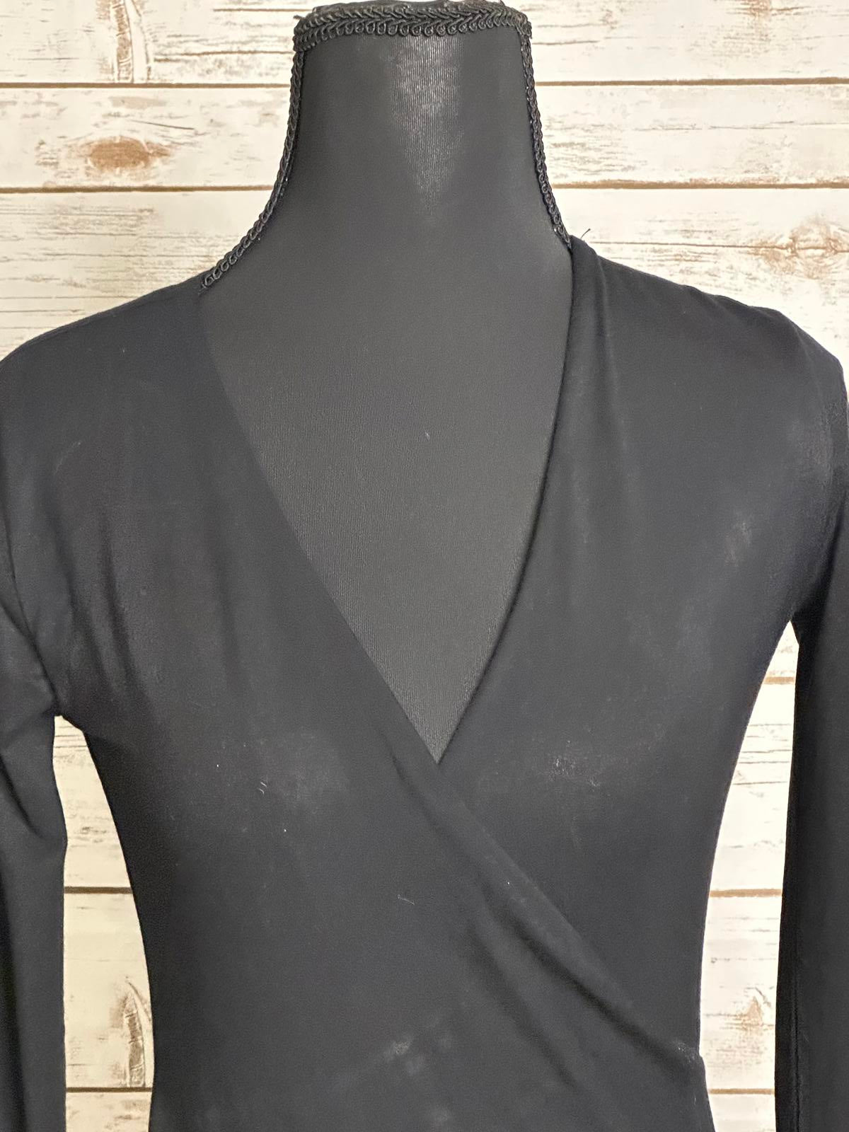 J.Crew black office siren long sleeve surplice faux wrap front bodysuit Size XXS